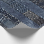 Papier Cadeau Patchwork en Denim Indigo Rustique (Coin)