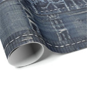Papier Cadeau Patchwork en Denim Indigo Rustique (Coin rond)