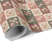 Papier Cadeau Patchwork floral rustique sans couture (Coin rond)