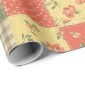 Papier Cadeau Patchwork Gingham Floral Aspect Maison de Campagne (Coin rond)