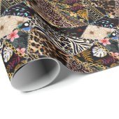 Papier Cadeau Patchwork Leopard : Ethnic Lining Design. (Coin rond)