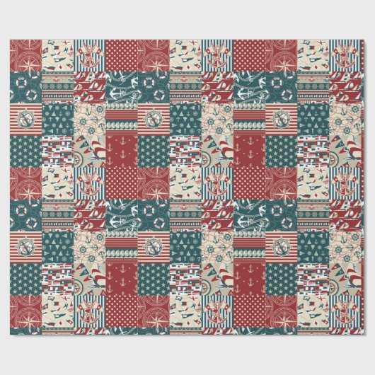 Papier Cadeau Patchwork nautique (Plat)
