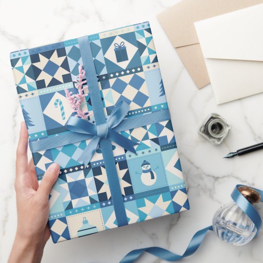 Papier Cadeau Patchwork Noël Bleu Férié (Cadeaux)