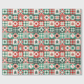 Papier Cadeau Patchwork Noël Rouge et Vert (Plat)