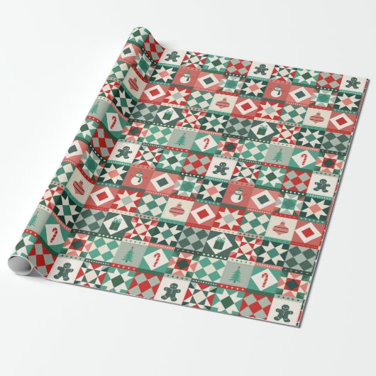Papier Cadeau Patchwork Noël Rouge et Vert (Déroulé)
