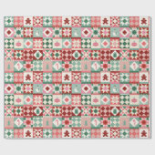 Papier Cadeau Patchwork Noël Rouge, Rose et Vert (Plat)