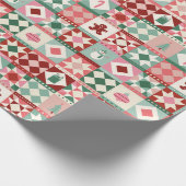 Papier Cadeau Patchwork Noël Rouge, Rose et Vert (Coin)