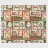 Papier Cadeau Patchwork Noël Rouge & Vert Vintage (Plat)