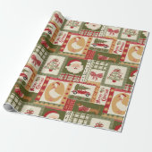 Papier Cadeau Patchwork Noël Rouge & Vert Vintage (Déroulé)