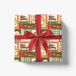 Papier Cadeau Patchwork Noël Rouge & Vert Vintage