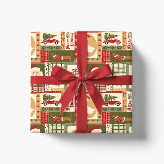 Papier Cadeau Patchwork Noël Rouge & Vert Vintage
