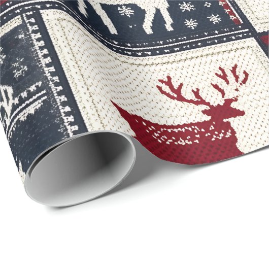 Papier Cadeau Patchwork nordique de Noël | Rennes (Coin rond)