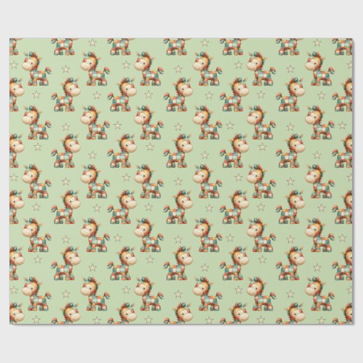 Papier Cadeau Patchwork Pony Anniversaire à Galop (Plat)