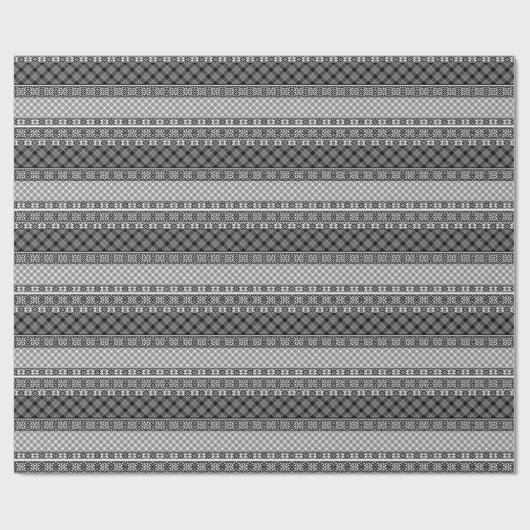 Papier Cadeau Patchwork rayé noir et blanc avec dentelle (Plat)