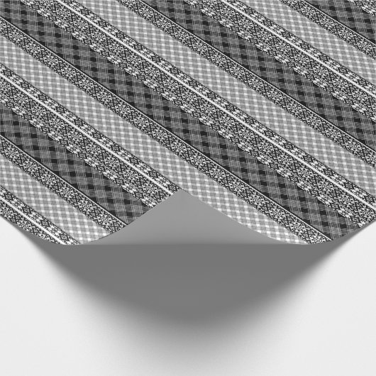 Papier Cadeau Patchwork rayé noir et blanc avec dentelle (Coin)