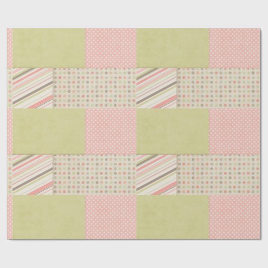Papier Cadeau Patchwork rose et vert (Plat)