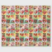 Papier Cadeau Patchwork Saint-Valentin Vintage (Plat)