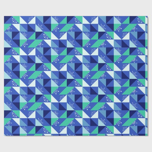 Papier Cadeau Patchwork Snowflakes - Arrière - plan bleu (Plat)