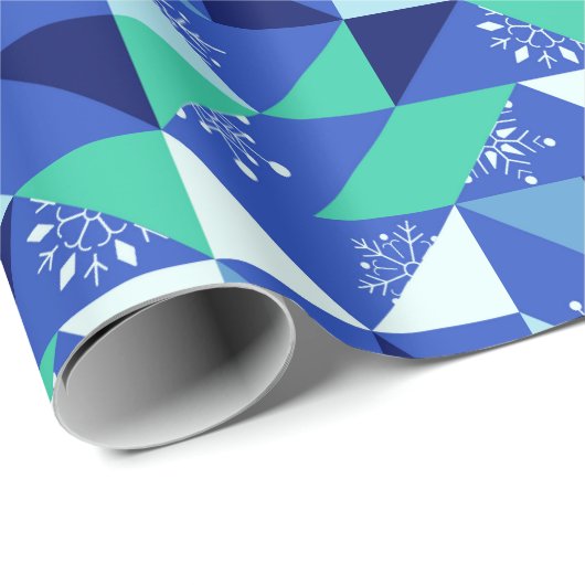 Papier Cadeau Patchwork Snowflakes - Arrière - plan bleu (Coin rond)