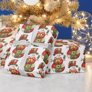 Papier Cadeau Patchwork Snowman Christmas