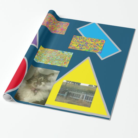 Papier Cadeau Patchwork style bagage avec chats et arbres (Déroulé)