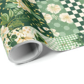 Papier Cadeau Patchwork vert antique géométrique à carreaux (Coin rond)