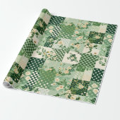Papier Cadeau Patchwork vert antique géométrique à carreaux (Déroulé)