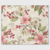 Papier Cadeau Patel Rouge Vert rose Poinsettia Noël (Plat)