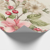 Papier Cadeau Patel Rouge Vert rose Poinsettia Noël (Coin)