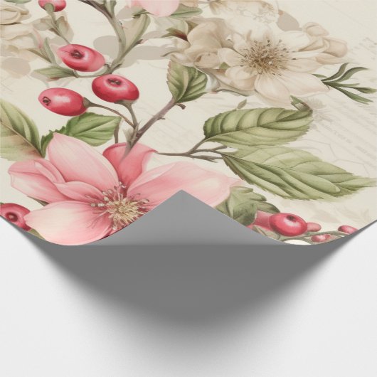 Papier Cadeau Patel Rouge Vert rose Poinsettia Noël (Coin)