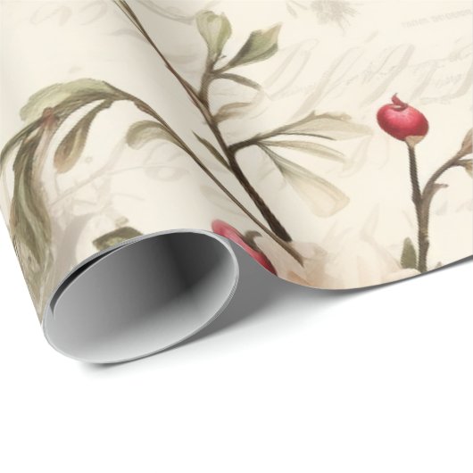 Papier Cadeau Patel Rouge Vert rose Poinsettia Noël (Coin rond)