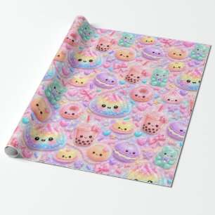 Papier Cadeau Pâtes de raviolis pailletés arc-en-ciel Mignons Sq