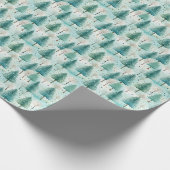 Papier Cadeau Pâtes douces vert sapins forêt d'hiver (Coin)