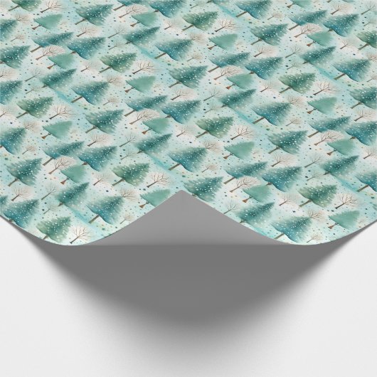 Papier Cadeau Pâtes douces vert sapins forêt d'hiver (Coin)