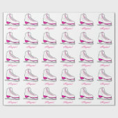Papier Cadeau Patin de glace personnalisable nommé avec le rose (Plat)
