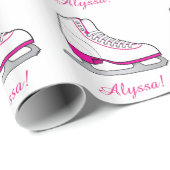 Papier Cadeau Patin de glace personnalisable nommé avec le rose (Coin rond)