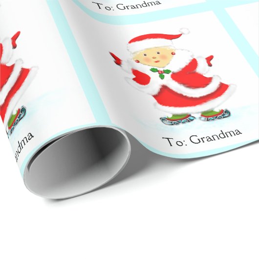 Papier Cadeau Patinage de Noël (Coin rond)