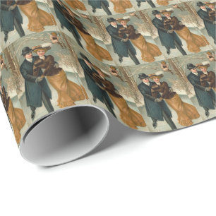 Papier Cadeau Patinage en couple vintage