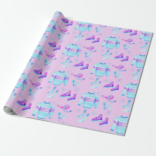 Papier Cadeau Patinage hivernal Cosy Watercolor Cadeau de vacanc