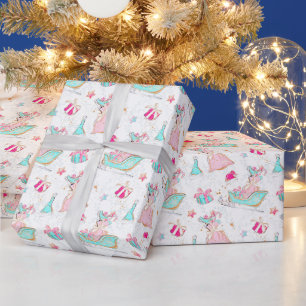 Papier Cadeau Patinage rose et aqua et sacs Père Noël Noël