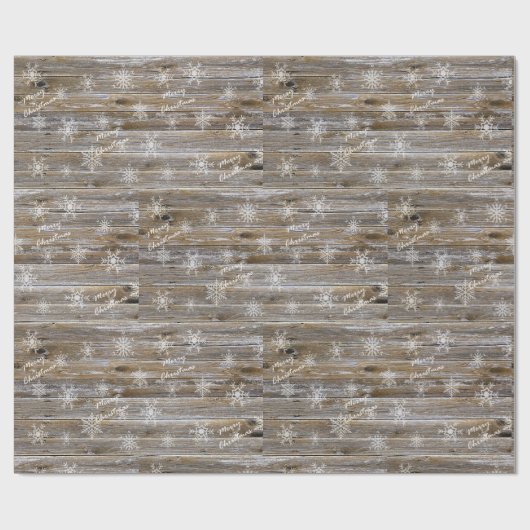 Papier Cadeau Patiné Bois blanc Snowflakes Joyeux Noël (Plat)