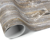 Papier Cadeau Patiné Bois blanc Snowflakes Joyeux Noël (Coin rond)