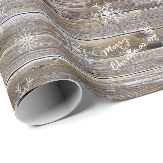 Papier Cadeau Patiné Bois blanc Snowflakes Joyeux Noël (Coin rond)