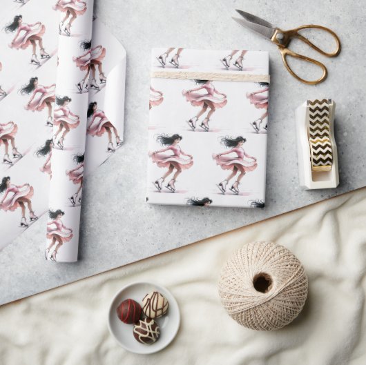 Papier Cadeau Patineuse Figure Avec Patins À Glace Rose (Artisanat)