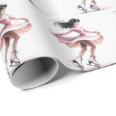Papier Cadeau Patineuse Figure Avec Patins À Glace Rose (Coin rond)