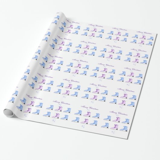 Papier Cadeau Patins à glace bleus et violets (Déroulé)
