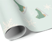 Papier Cadeau patins à glace vert menthe (Coin rond)