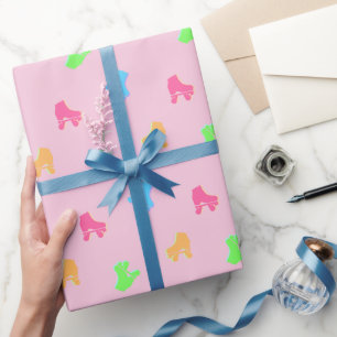 Papier Cadeau Patins à rouleaux colorés mignons Derby Motif rose