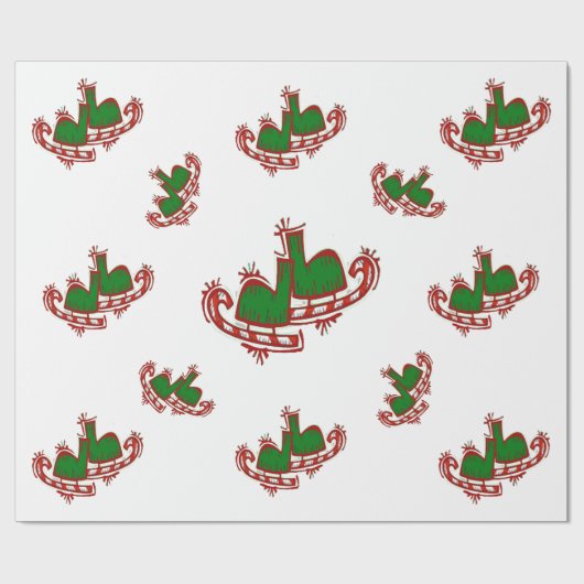 Papier Cadeau Patins de Noël - (Plat)