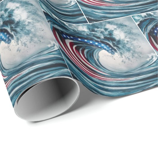 Papier Cadeau Patrioitc Flag Wave (Coin rond)